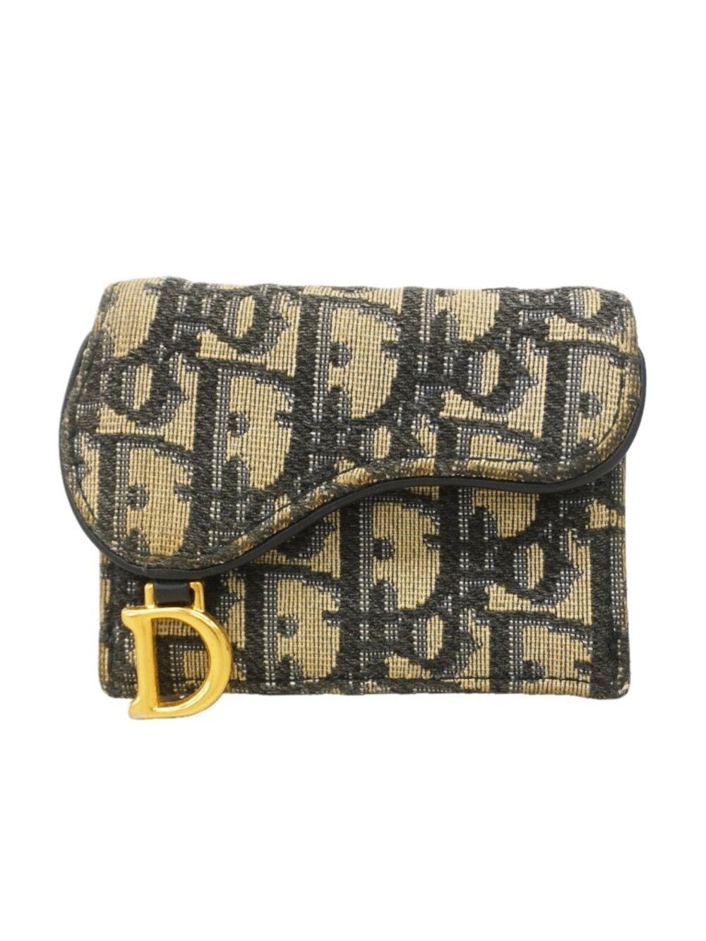 Dior Wallet Oblique Saddle Canvas Navy Gold